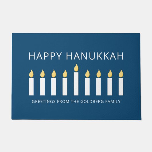 Happy Hanukkah | Eenvoudige en moderne kaarsengroe Deurmat (Voorkant)