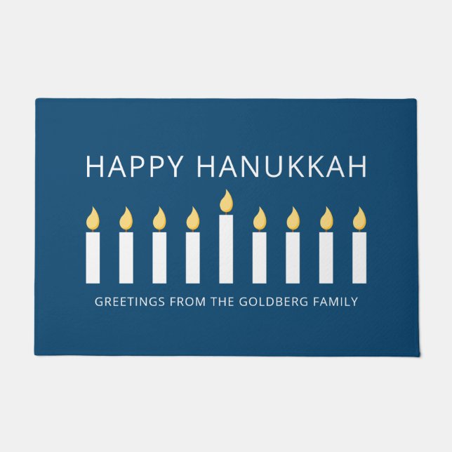 Happy Hanukkah | Eenvoudige en moderne kaarsengroe Deurmat (Voorkant)