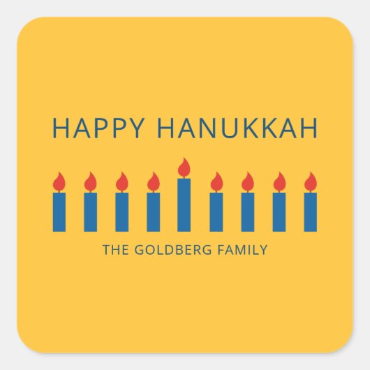 Happy Hanukkah | Eenvoudige en moderne kaarsengroe Vierkante Sticker (Voorkant)