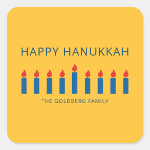 Happy Hanukkah   Eenvoudige en moderne kaarsengroe Vierkante Sticker