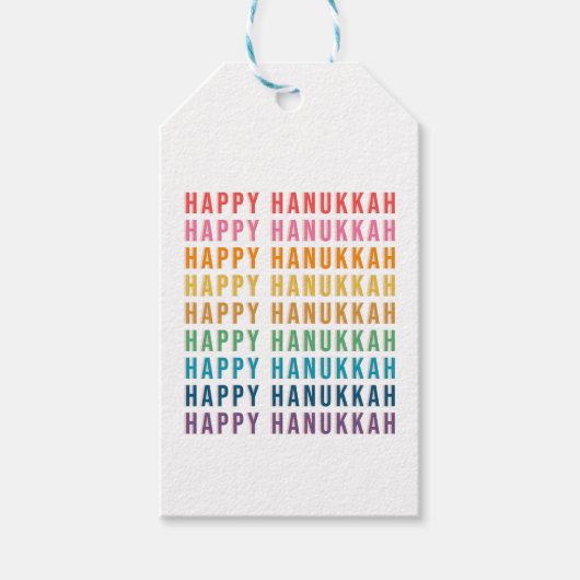 Happy Hanukkah | Eenvoudige regenboogkleuren — Typ Cadeaulabel (Voorkant)