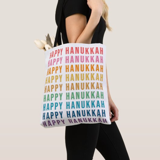 Happy Hanukkah | Eenvoudige regenboogkleuren — Typ Tote Bag (Dichtbij)