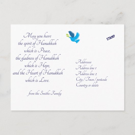 🕎 Happy Hanukkah, eigen afbeelding, aanpasbaar Po Briefkaart (Achterkant)