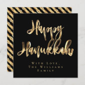 Happy Hanukkah Elegant Black en Gold Blik Script Feestdagenkaart (Voorkant / Achterkant)