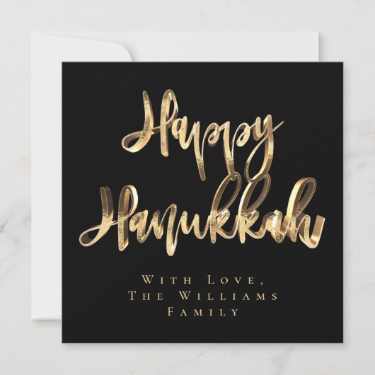 Happy Hanukkah Elegant Black en Gold Blik Script Feestdagenkaart (Voorkant)