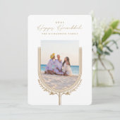 Happy Hanukkah Elegant Golden Menorah Photo Arch Feestdagenkaart (Staand voorkant)