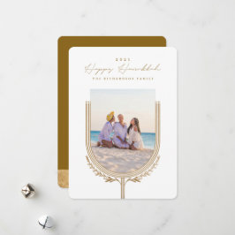 Happy Hanukkah Elegant Golden Menorah Photo Arch Feestdagenkaart