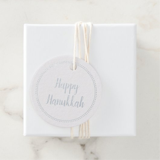 Happy Hanukkah Elegant Silver Foil Milgrain Border Bedankjes Labels (Met doos)