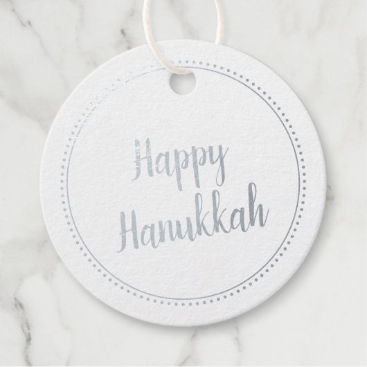 Happy Hanukkah Elegant Silver Foil Milgrain Border Bedankjes Labels (Voorkant)