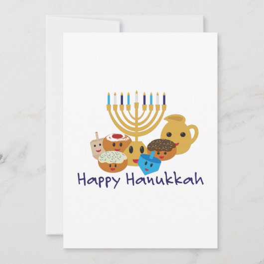 Happy Hanukkah en leuke Hanukkah personages Feestdagenkaart (Voorkant)