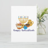 Happy Hanukkah en leuke Hanukkah personages Feestdagenkaart (Staand voorkant)