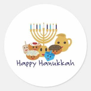 Happy Hanukkah en leuke Hanukkah personages Ronde Sticker