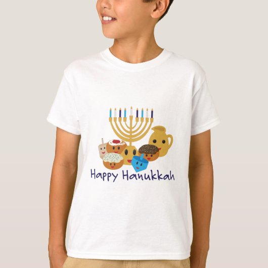 Happy Hanukkah en leuke Hanukkah personages T-shirt (Voorkant)