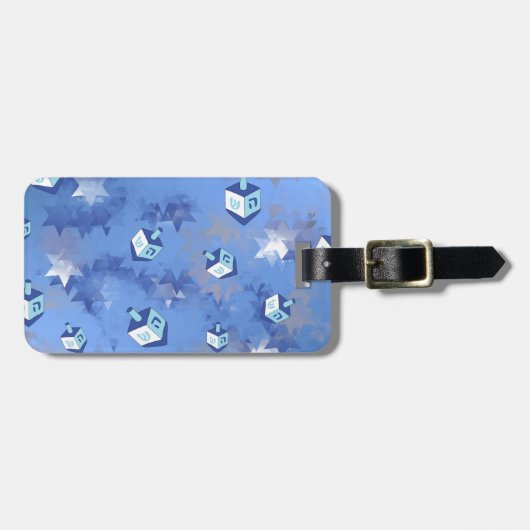 Happy Hanukkah Falling Star en Dreidels Bagagelabel (Voorkant horizontaal)