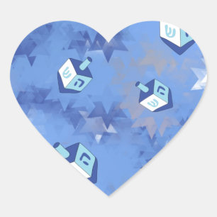 Happy Hanukkah Falling Star en Dreidels Hart Sticker