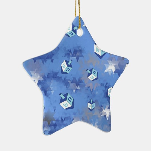 Happy Hanukkah Falling Star en Dreidels Keramisch Ornament (Rechts)