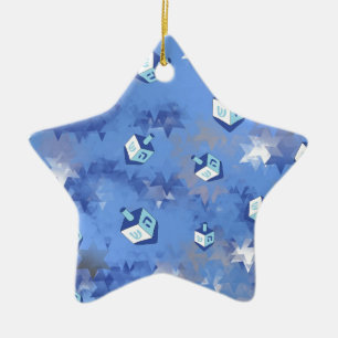 Happy Hanukkah Falling Star en Dreidels Keramisch Ornament