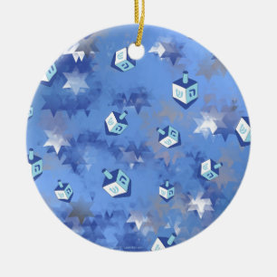 Happy Hanukkah Falling Star en Dreidels Keramisch Ornament