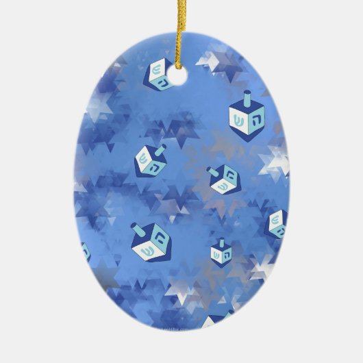 Happy Hanukkah Falling Star en Dreidels Keramisch Ornament (Voorkant)