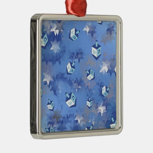 Happy Hanukkah Falling Star en Dreidels Metalen Ornament (Rechts)