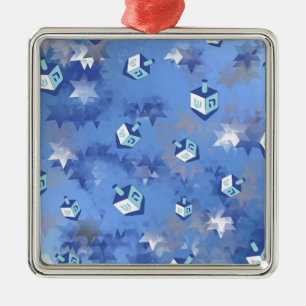 Happy Hanukkah Falling Star en Dreidels Metalen Ornament