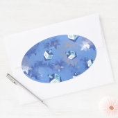 Happy Hanukkah Falling Star en Dreidels Ovale Sticker (Envelop)