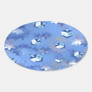 Happy Hanukkah Falling Star en Dreidels Ovale Sticker