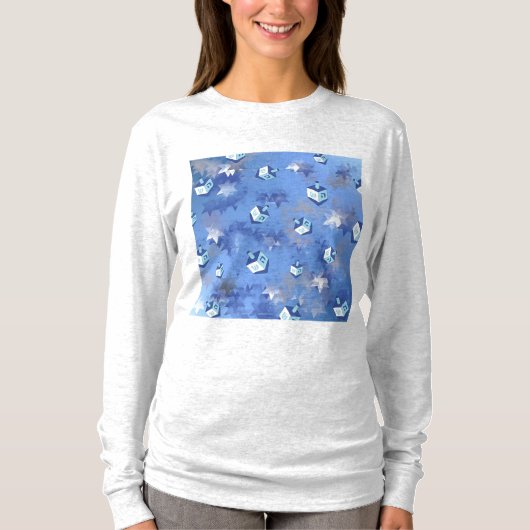 Happy Hanukkah Falling Star en Dreidels T-shirt (Voorkant)