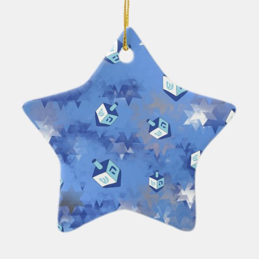 Happy Hanukkah Falling Stars and Dreidels Keramisch Ornament (Voorkant)