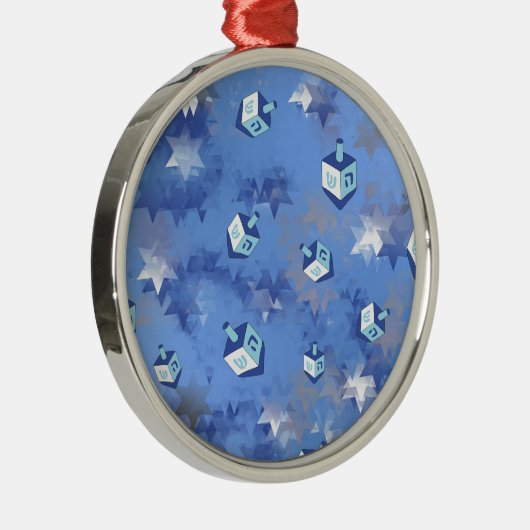 Happy Hanukkah Falling Stars and Dreidels Metalen Ornament (Rechts)