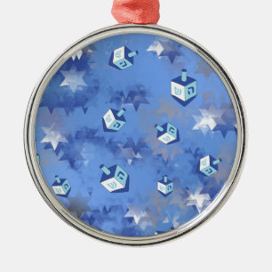 Happy Hanukkah Falling Stars and Dreidels Metalen Ornament