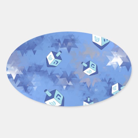 Happy Hanukkah Falling Stars and Dreidels Ovale Sticker (Voorkant)