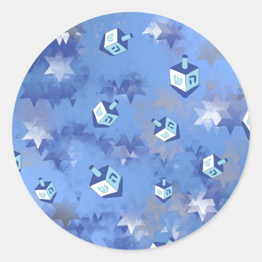 Happy Hanukkah Falling Stars and Dreidels Ronde Sticker (Voorkant)