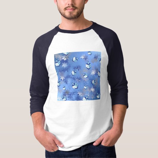 Happy Hanukkah Falling Stars and Dreidels T-shirt (Voorkant)