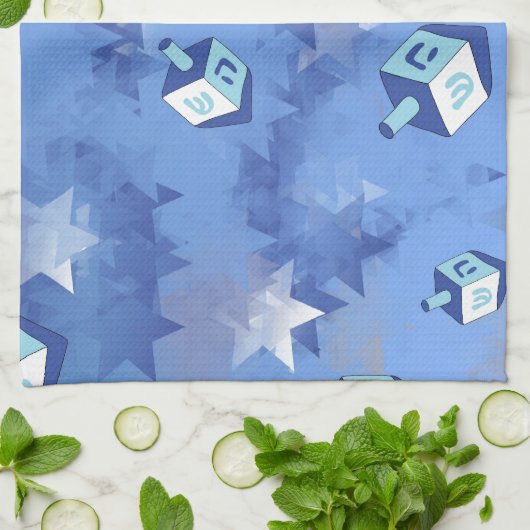 Happy Hanukkah Falling Stars and Dreidels Theedoek (Gevouwen)