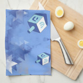 Happy Hanukkah Falling Stars and Dreidels Theedoek (Quarter Fold)