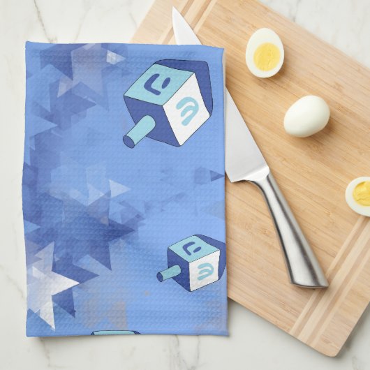 Happy Hanukkah Falling Stars and Dreidels Theedoek (Quarter Fold)