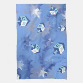 Happy Hanukkah Falling Stars and Dreidels Theedoek (Verticaal)