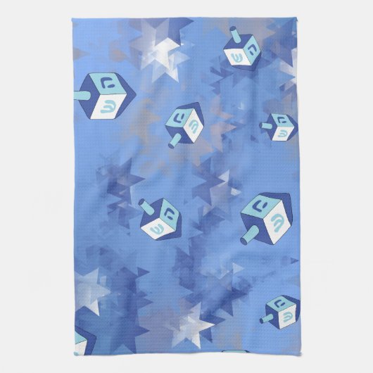 Happy Hanukkah Falling Stars and Dreidels Theedoek (Verticaal)