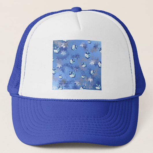 Happy Hanukkah Falling Stars and Dreidels Trucker Pet (Voorkant)