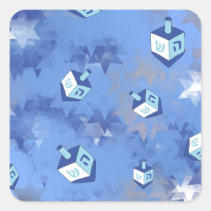 Happy Hanukkah Falling Stars and Dreidels Vierkante Sticker