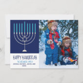 Happy Hanukkah familie Foto Blue Menorah Card (Voorkant)