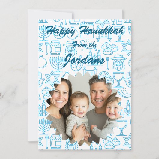 Happy Hanukkah family photo card personalize Feestdagenkaart (Voorkant)