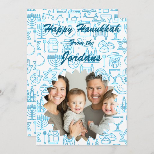 Happy Hanukkah family photo card personalize Feestdagenkaart (Voorkant / Achterkant)
