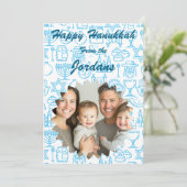 Happy Hanukkah family photo card personalize Feestdagenkaart (Staand voorkant)