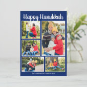 Happy Hanukkah Family Photo Collage Blue Pattern Feestdagenkaart (Staand voorkant)