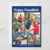 Happy Hanukkah Family Photo Collage Blue Pattern Feestdagenkaart (Voorkant)