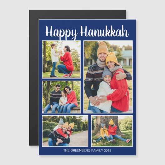 Happy Hanukkah Family Photo Collage Magnet Card (Voorkant / Achterkant)