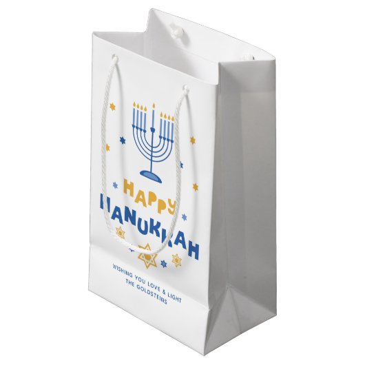 "Happy Hanukkah"-feestkaart Klein Cadeauzakje (Voorkant Gekanteld)