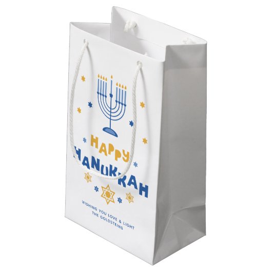 "Happy Hanukkah"-feestkaart Klein Cadeauzakje (Achterkant Gekanteld)